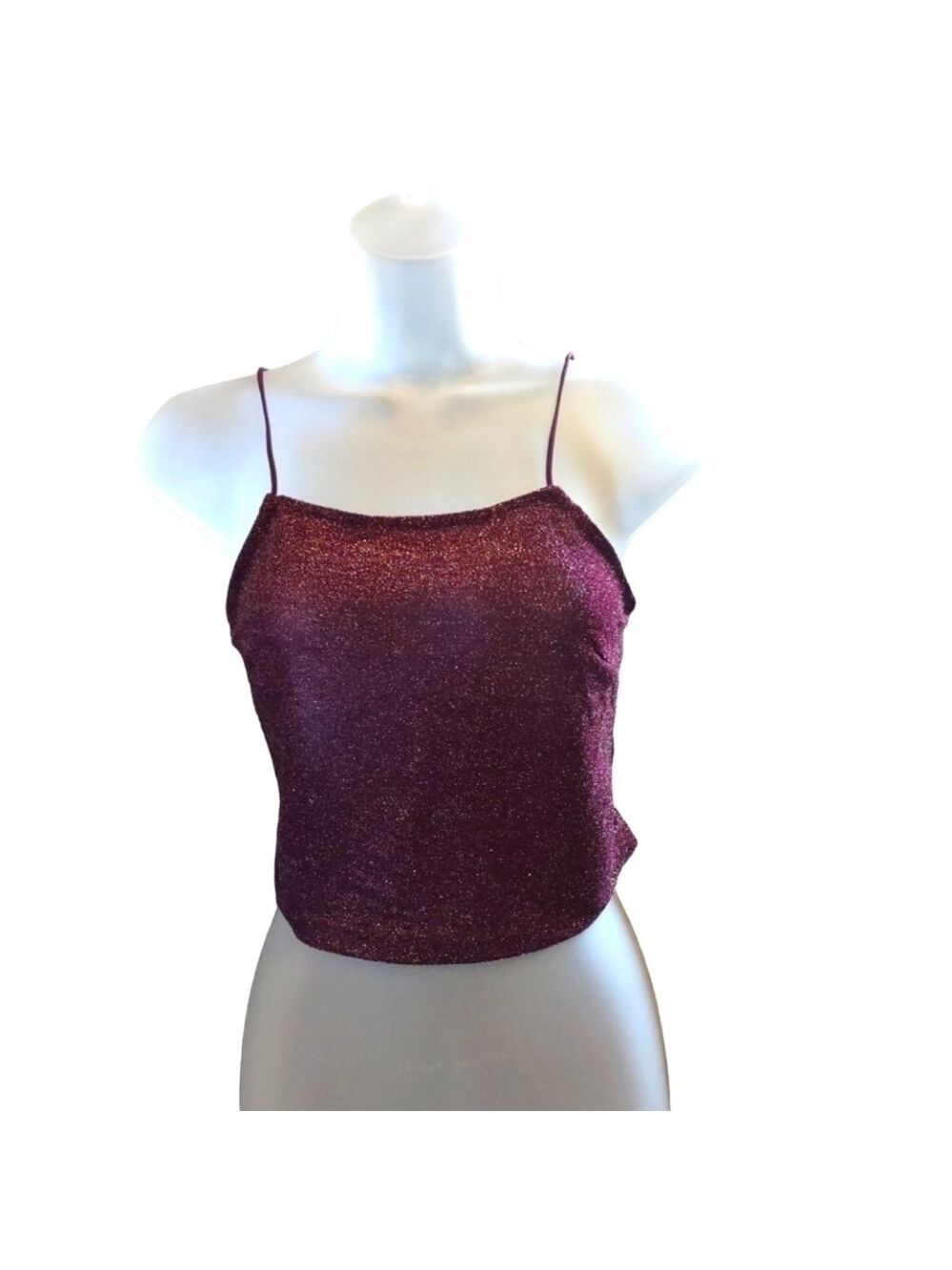Wallflower Sparkle Glitter Maroon Cropped Tank Top Small - Picture 2 of 4